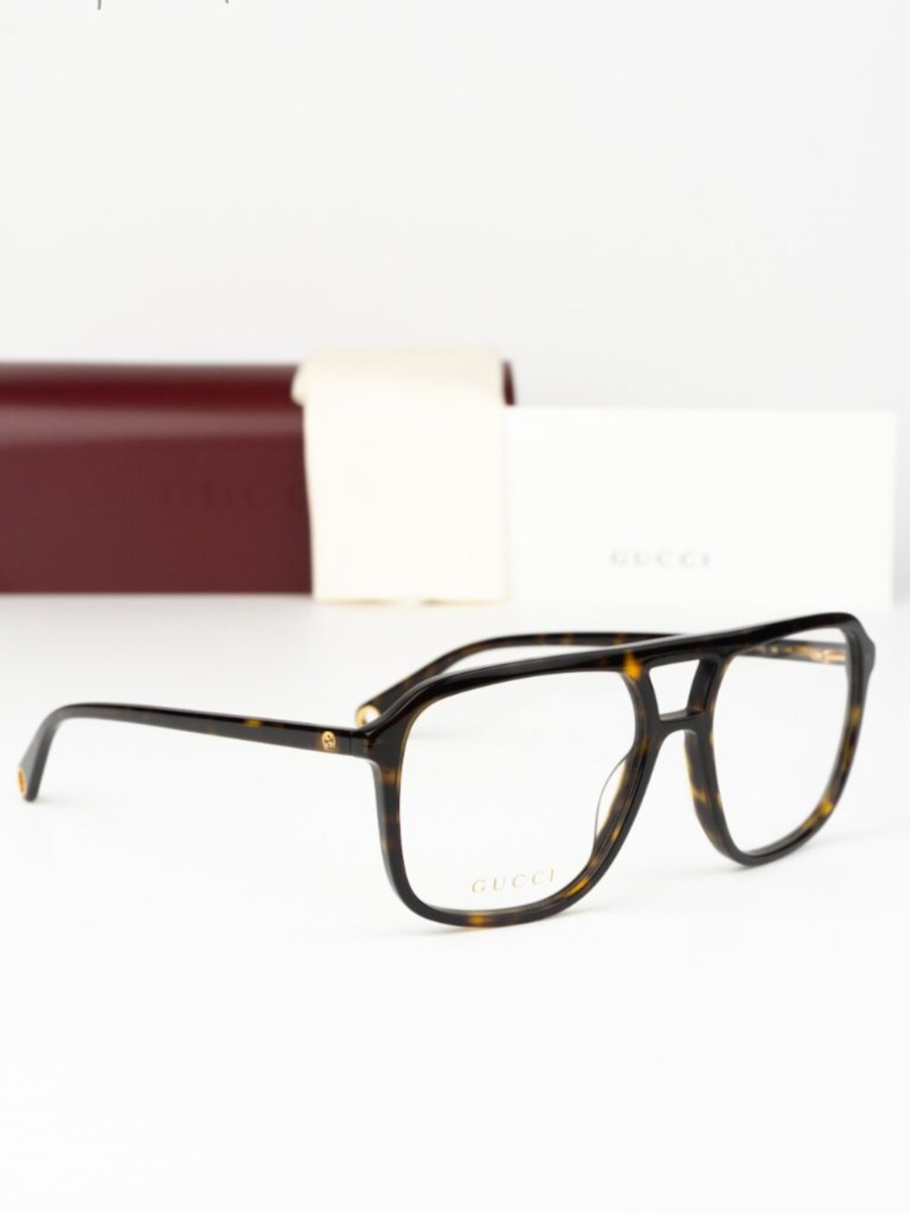 Gucci Women Eyeglasses Havana Demo Pilot GG1078O 003 NEW AUTHENTIC